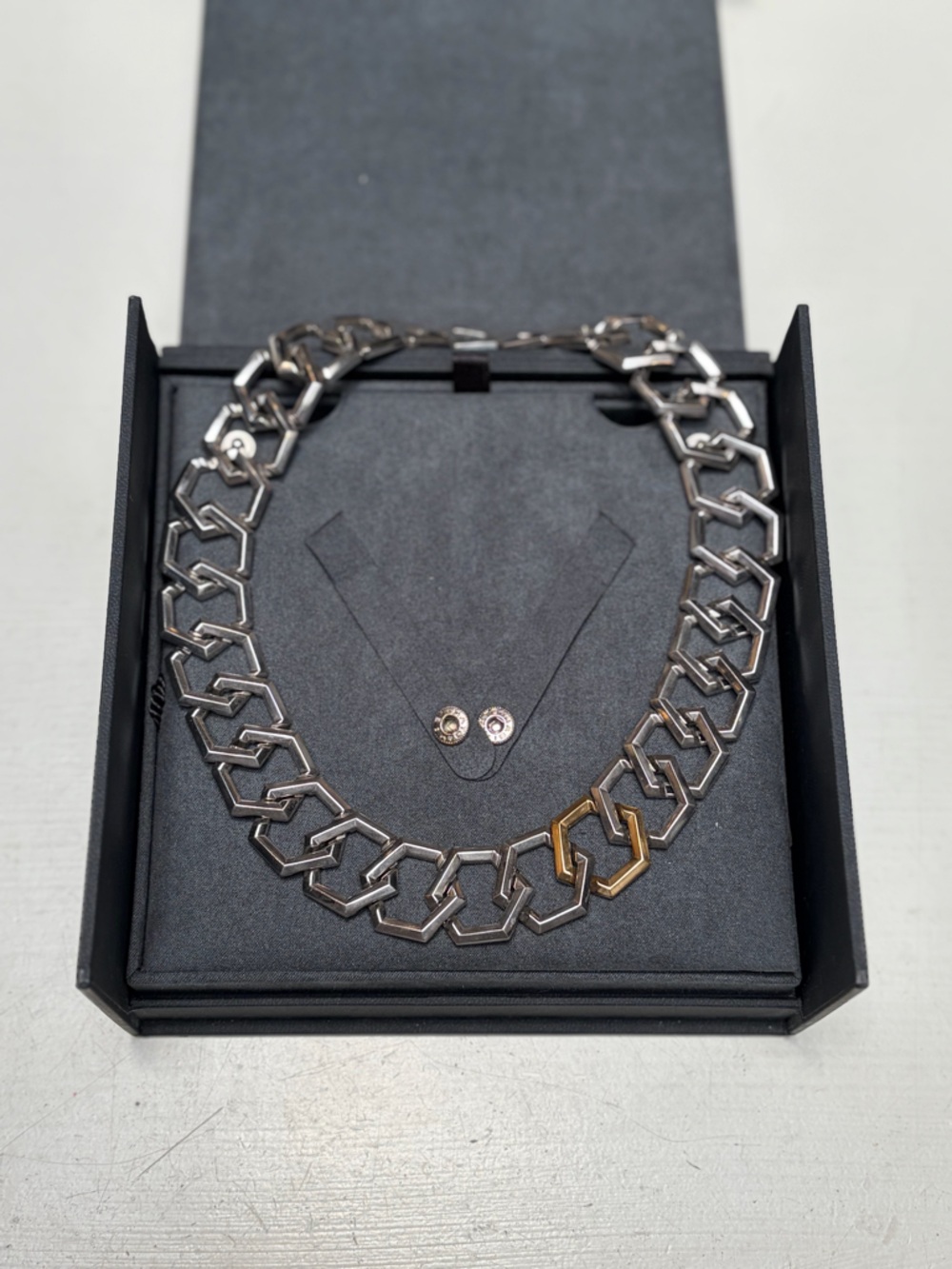 David Yurman Two-Tone Hex Link Necklace in Silver and Gold Accent